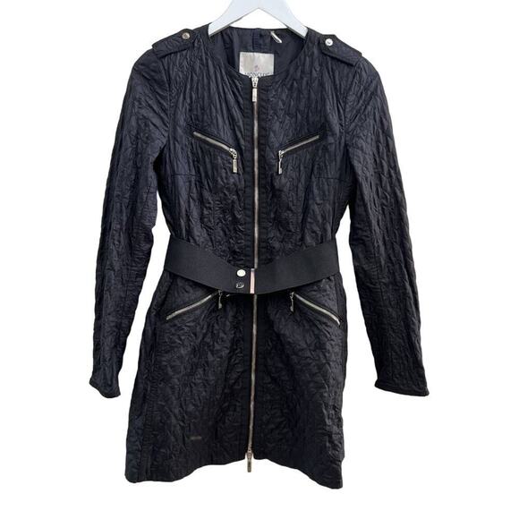 EUC Moncler Black Quilted Elastic-Belt Single Breasted Zip Up Jacket - Picture 5 of 10